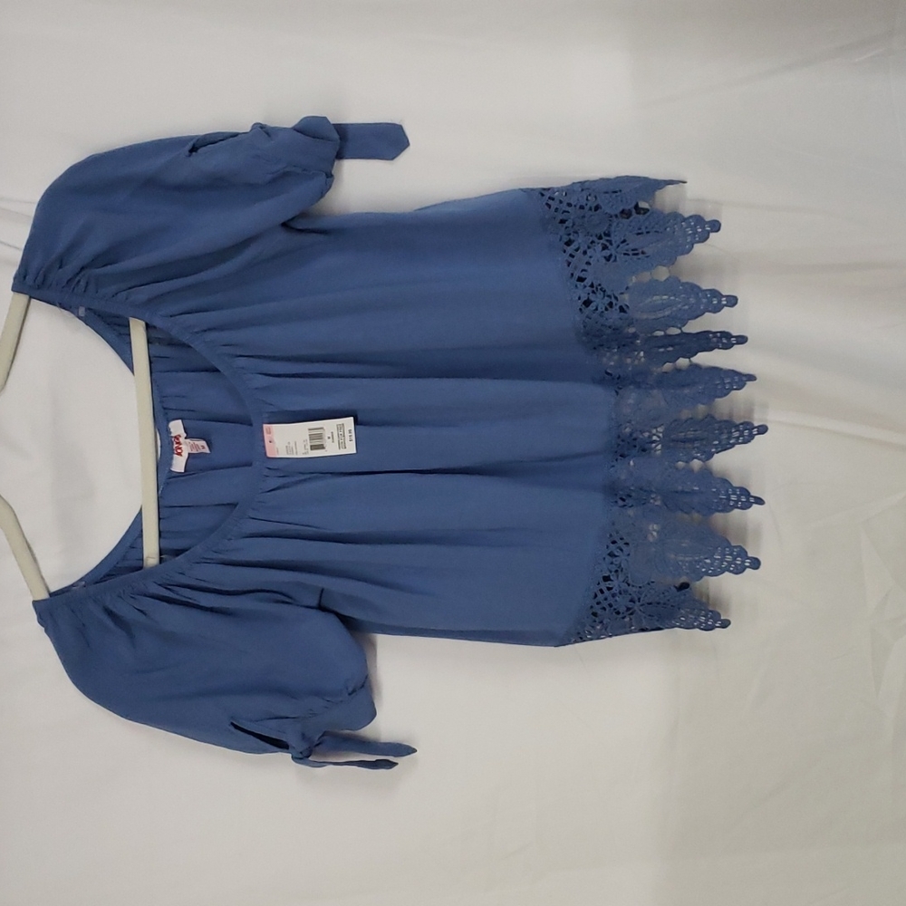 Juniors Tie Sleeve Top Chambray M,
